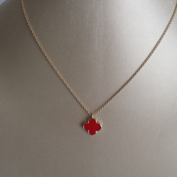 Gold nacklace,16" long Red four leaf clover. - Picture 3 of 7